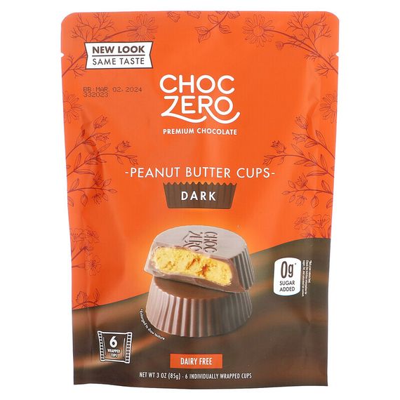 ChocZero, конфеты из темного шоколада с арахисовой пастой, 6 штук, 85 г (3 унции)
