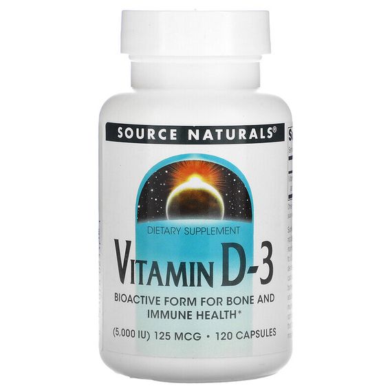 Source Naturals, витамин D3, 5000 МЕ, 120 капсул