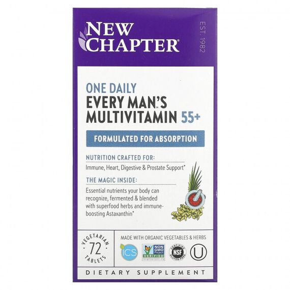 New Chapter, Every Man&#39;s One Daily, мультивитамины для 55+, 72 вегетарианские таблетки