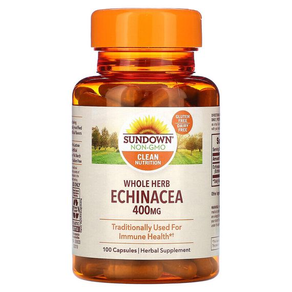 Sundown Naturals, эхинацея (цельное растение), 400 мг, 100 капсул