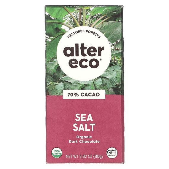 Alter Eco, Organic Dark Chocolate Bar, Sea Salt, 70% Cacao, 2.82 oz (80 g)