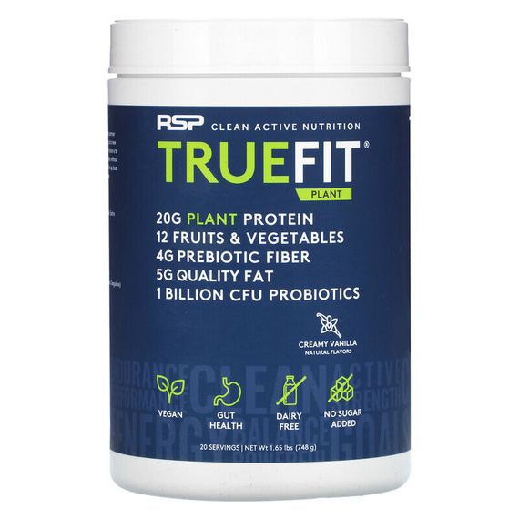 RSP Nutrition, TrueFit, растительный протеиновый коктейль, со вкусом ванили, 748 г (1,65 фунта)