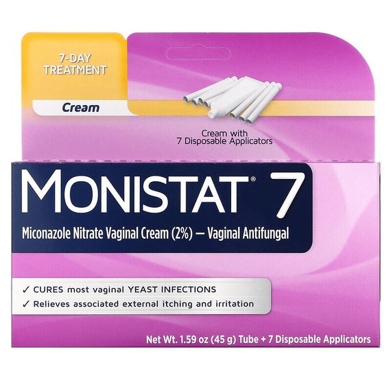 Monistat, 7-дневный лечебный крем, 7 одноразовых аппликаторов + тюбик 45 г (1,59 унции)