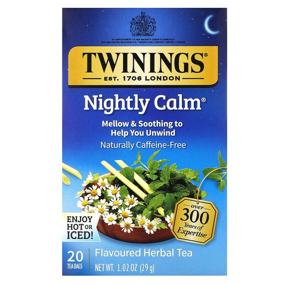 Twinings, Nightly Calm, травяной чай без кофеина, 20 чайных пакетиков, 29 г (1,02 унции)