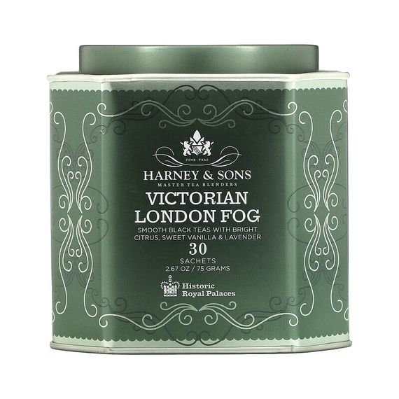 Harney &amp; Sons, Victorian London Fog, Smooth Black Tea With Bright Citrus, Sweet Vanilla &amp; Lavender, 30 Sachets, 2.67 oz (75 g)