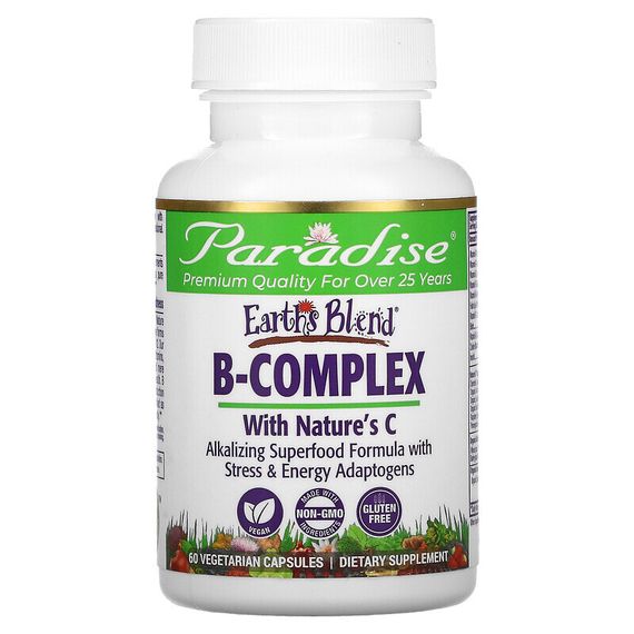 Paradise Herbs, Earth&#39;s Blend, B-Complex with Nature&#39;s C, 60 Vegetarian Capsules