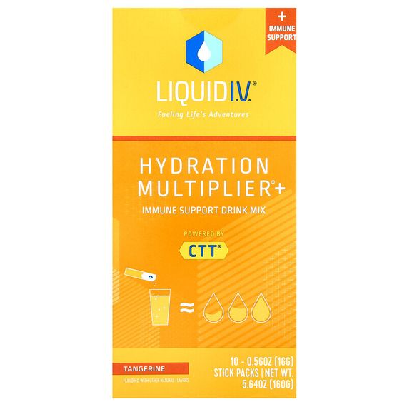 Liquid I.V., Напиток для усиления гидратации + поддержка иммунитета, мандарин, 10 отдельных пакетиков по 16 г (0,56 унции)
