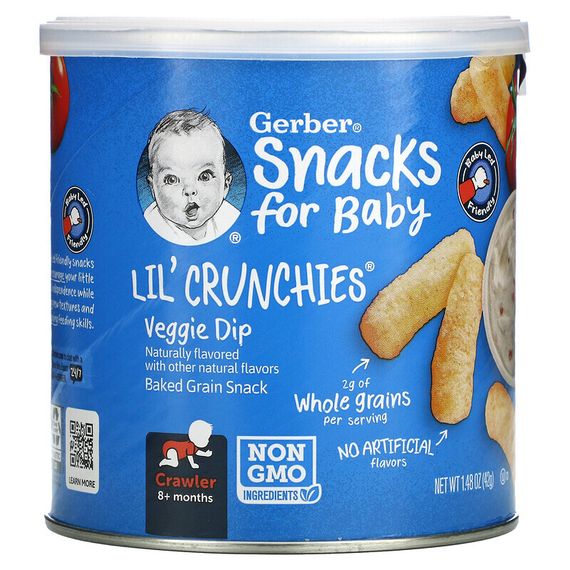 Gerber, Snacks for Baby, Lil&#39; Crunchies, Baked Grain Snack, 8+ Months, Veggie Dip, 1.48 oz (42 g)