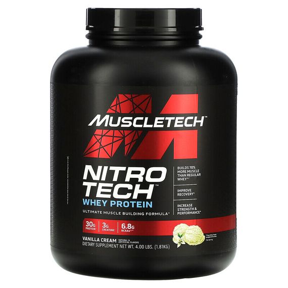 MuscleTech, Nitro Tech, сывороточный протеин, ванильный крем, 1,81 кг (4 фунта)