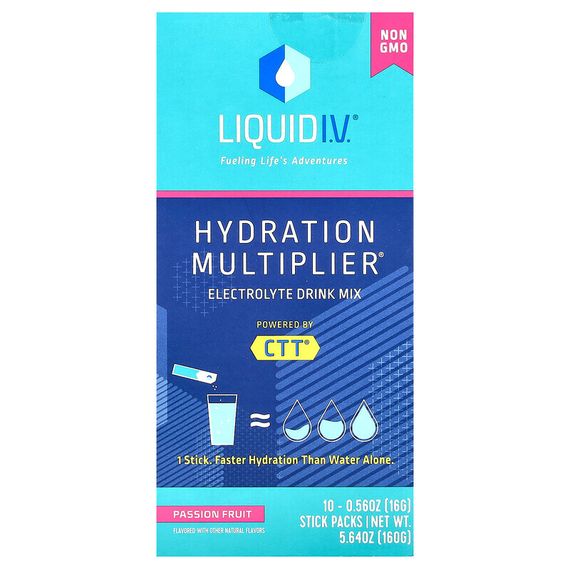 Liquid I.V., Hydration Multiplier, смесь для приготовления напитков с электролитами, маракуйя, 10 отдельных пакетиков по 16 г (0,56 унции)