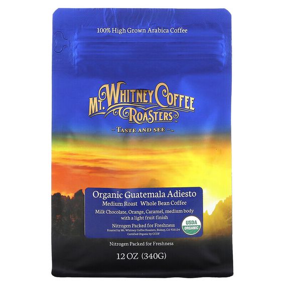 Mt. Whitney Coffee Roasters, Organic Guatemala Adiesto, органический кофе в зернах средней обжарки, 340 г (12 унций)