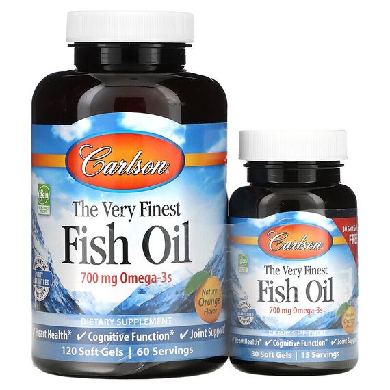 Carlson, самый лучший рыбий жир, вкус натурального апельсина, 350 мг, 120 мягких таблеток, плюс 30 таблеток бесплатно