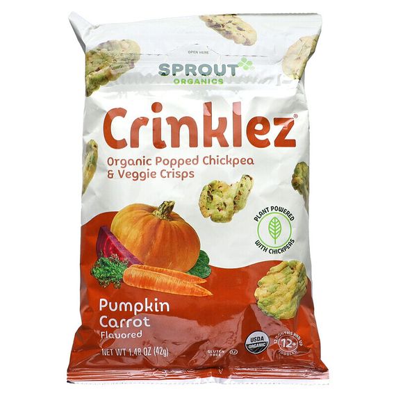 Sprout Organics, Crinklez, снек из нута и овощей, для малышей от 12 месяцев, тыква и морковь, 42 г (1,48 унции)