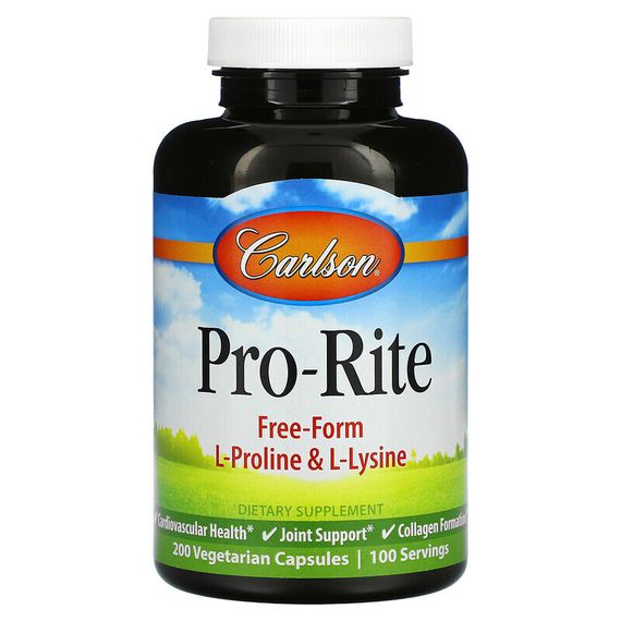 Carlson, Pro-Rite, L-пролин и L-лизин в свободной форме, 200 вегетарианских капсул