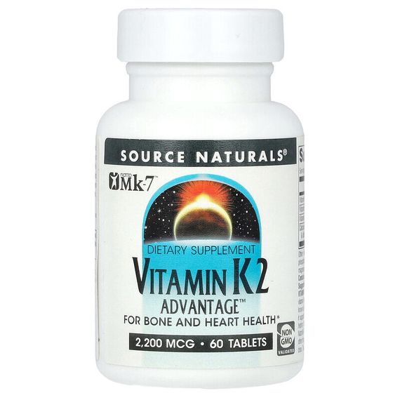 Source Naturals, Преимущества Витамина K2, 2,200 мкг, 60 таблеток