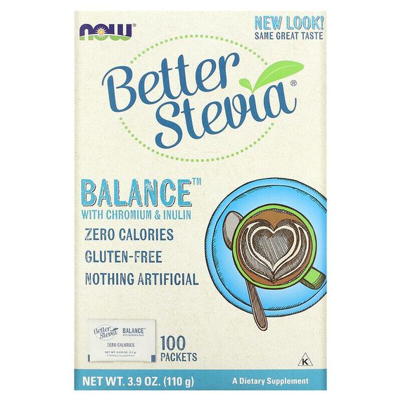 NOW Foods, Better Stevia, Balance with Chromium &amp; Inulin, 100 Packets, 3.9 oz (110 g)