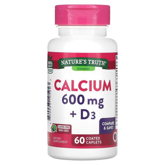 Nature&#39;s Truth, Кальций плюс витамин D3, 600 мг, 60 капсул в оболочке