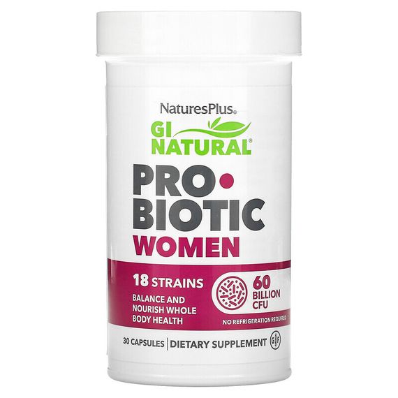 NaturesPlus, пробиотик для женщин GI Natural, 60 млрд. КОЕ, 30 капсул