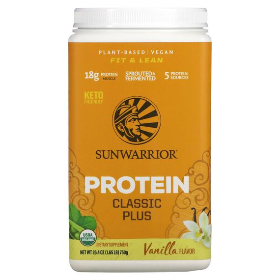 Sunwarrior, Classic Plus протеин, на органической растительной основе, ваниль, 750 г (1,65 фунта)