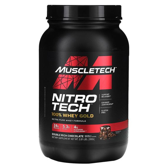 MuscleTech, Performance Series, Nitro Tech, 100% Whey Gold (100% сыворотка), двойной шоколад, 1,02 кг (2,24 фунта)
