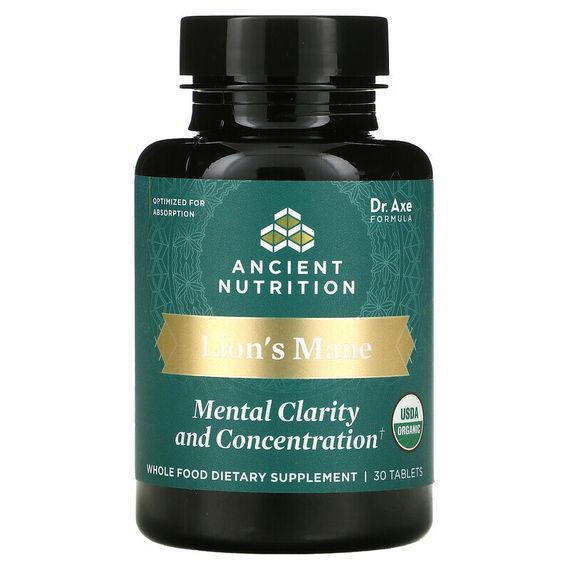 Dr. Axe / Ancient Nutrition, Lion&#39;s Mane, Mental Clarity And Concentration, 30 Tablets
