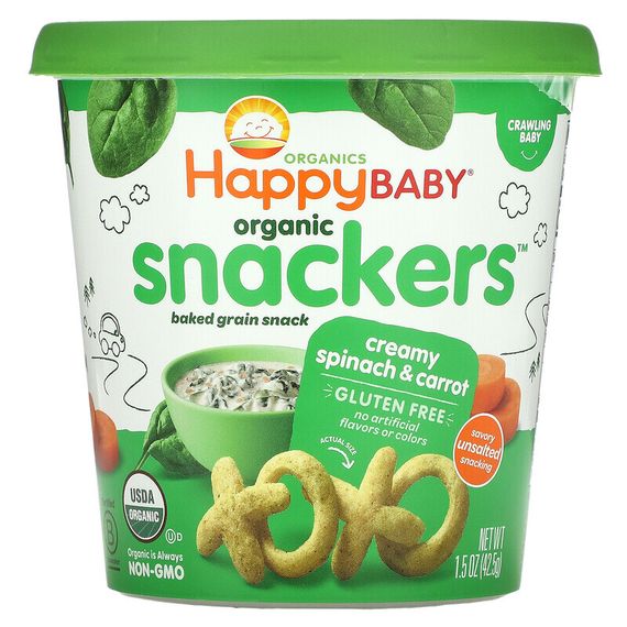 Happy Family Organics, Snackers, Creamy Spinach &amp; Carrot, 1.5 oz (42.5 g)