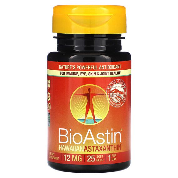 Nutrex Hawaii, BioAstin, гавайский астаксантин, 12 мг, 25 мягких таблеток