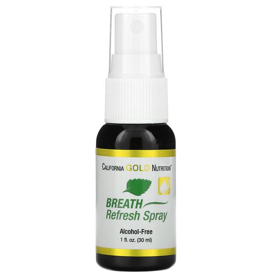 California Gold Nutrition, Breath Refresh Spray, Alcohol-Free, Natural Peppermint and Cinnamon Flavor, 1 fl oz (30 ml)