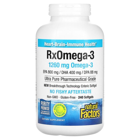 Natural Factors, Rx Omega-3, рыбий жир, 400 мг ЭПК и 200 мг ДГК, 240 мягких таблеток