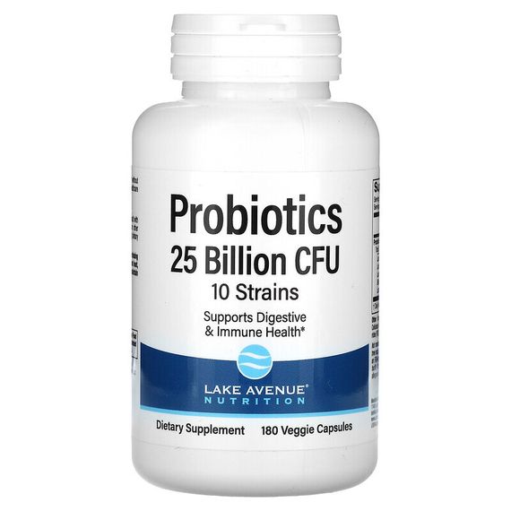 Lake Avenue Nutrition, пробиотики, смесь 10 штаммов, 25 млрд КОЕ, 180 растительных капсул