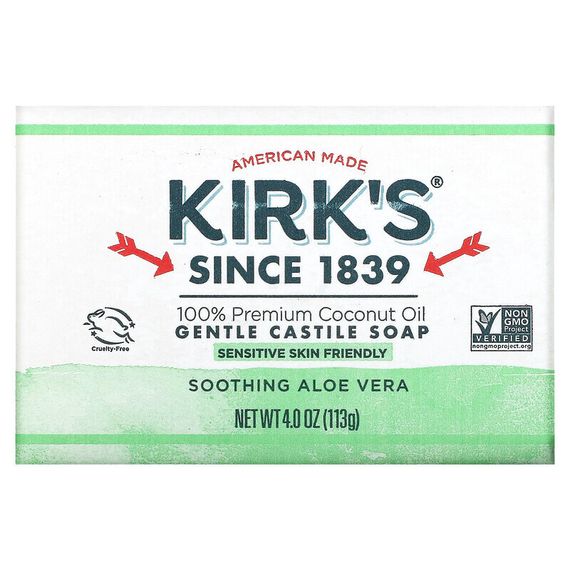 Kirk&#39;s, 100% Premium Coconut Oil, Gentle Castile Soap, Soothing Aloe Vera , 4 oz (113 g)