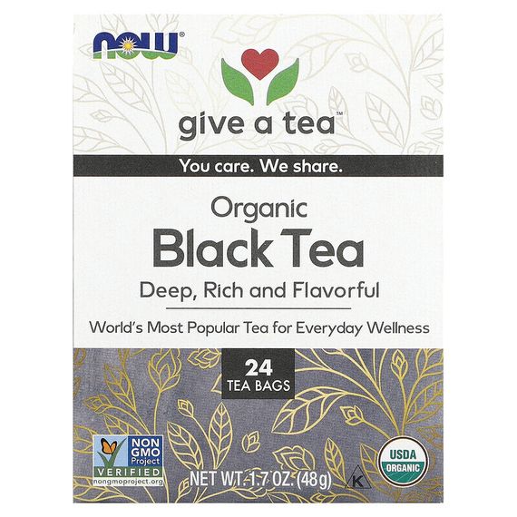 NOW Foods, Органический черный чай, 24 чайных пакетика, 48 г (1,7 унции)