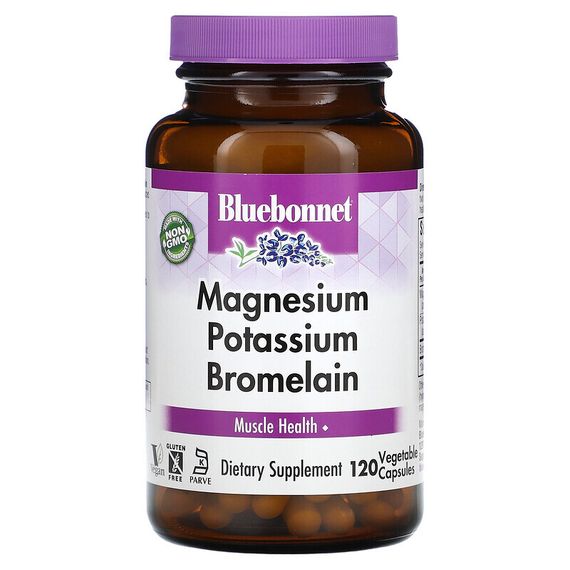 Bluebonnet Nutrition, Магний и калий бромелаин, 120 растительных капсул