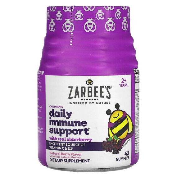 Zarbee&#39;s, Бузина для укрепления иммунитета детей, натуральный ягодный вкус, для детей старше 2 лет, 42 жевательные конфеты