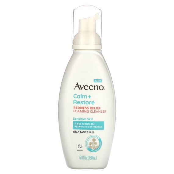 Aveeno, Calm + Restore, пенка для умывания против покраснений, для чувствительной кожи, без отдушек, 180 мл (6 жидк. унций)