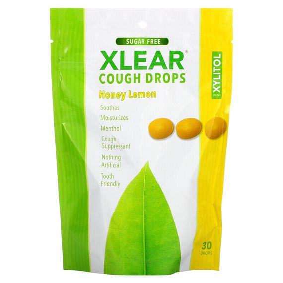 Xlear, Леденцы от кашля с ксилитолом, без сахара, мед и лимон, 30 капель