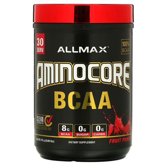 ALLMAX, AMINOCORE BCAA, смесь для роста мышц, фруктовый пунш, 315 г (0,69 фунта)