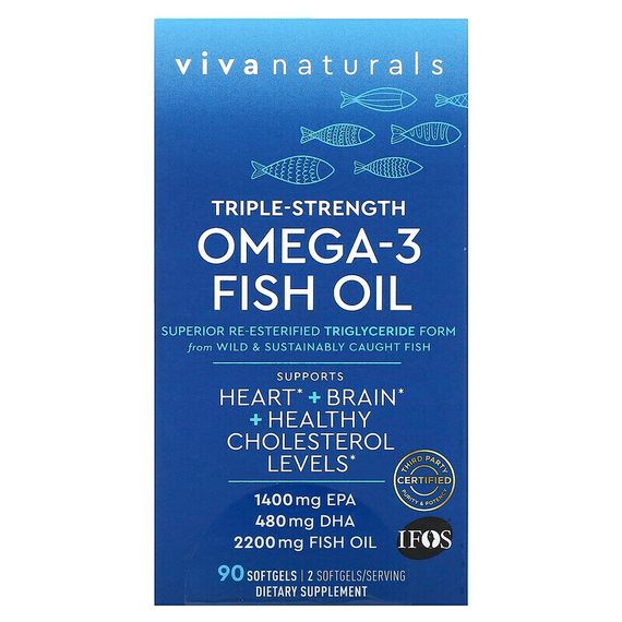 Viva Naturals, рыбий жир с омега-3, тройная сила, 2200 мг, 90 капсул