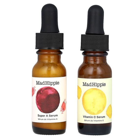 Mad Hippie, Day &amp; Night Dual Pack, Vitamin C &amp; Vitamin A Serum, 2 Bottles, 15 ml Each