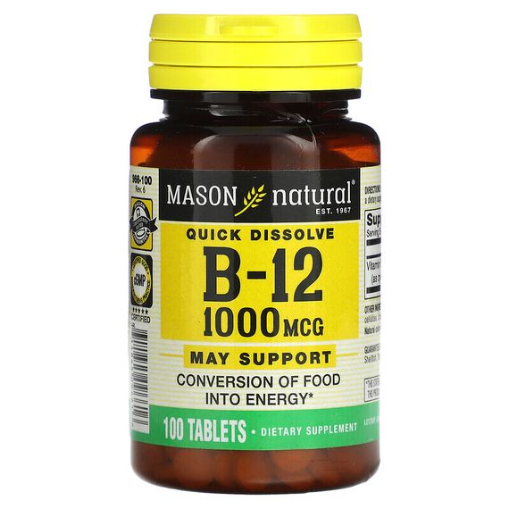 Mason Natural, Vitamin B-12, Quick Dissolve, 1,000 mcg, 100 Tablets
