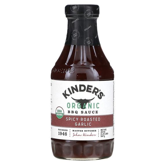 KINDER&#39;S, Органический соус для барбекю, обжаренный с пряностями чеснок, 567 г (20 унций)