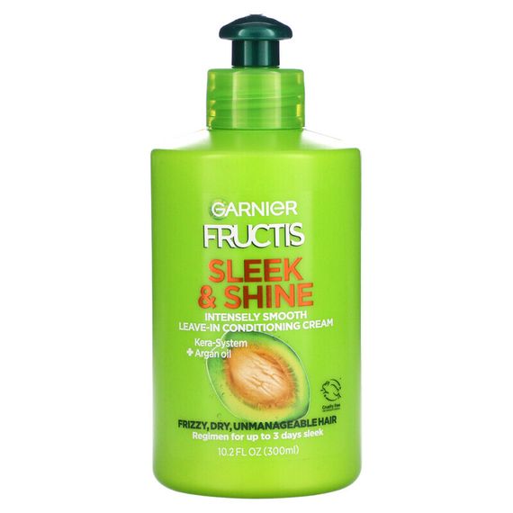 Garnier, Fructis, Sleek &amp; Shine, Intensely Smooth Leave-In Conditioning Cream, Frizzy, Dry, Unmanageable Hair, 10.2 fl oz (300 ml)