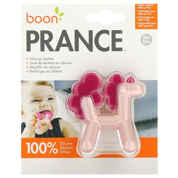 Boon, Prance, Unicorn, силиконовый прорезыватель, 0–12 месяцев, розовый, 1 штука