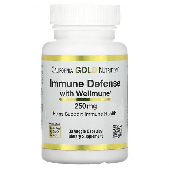 California Gold Nutrition, Immune Defense with Wellmune, бета-глюкан, 250 мг, 30 растительных капсул