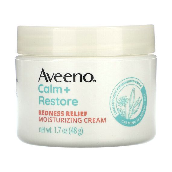 Aveeno, Calm + Restore, увлажняющий крем для снятия покраснений, для чувствительной кожи, без отдушек, 48 г (1,7 унции)