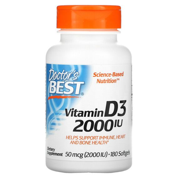 Doctor&#39;s Best, витамин D3, 50 мкг (2000 МЕ), 180 капсул
