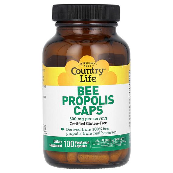 Country Life, Пчелиный прополис, 250 мг, 100 % вегетарианские капсулы