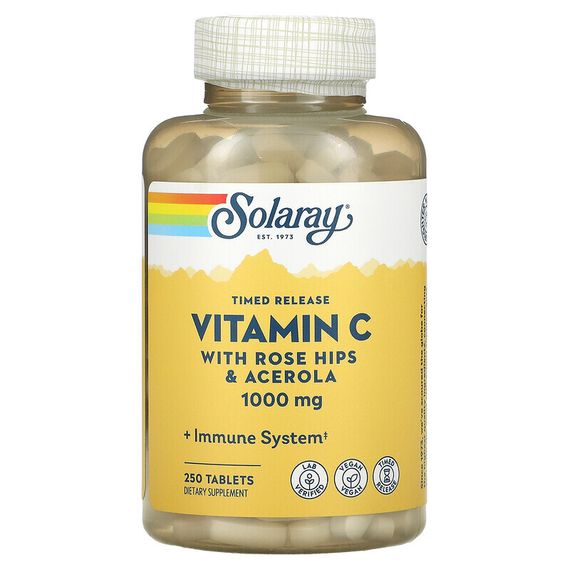 Solaray, витамин C с медленным высвобождением, с шиповником и ацеролой, 1000 мг, 250 таблеток