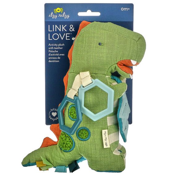 itzy ritzy, Link &amp; Love, Activity Plush With Teether, 0+ Months, Dino, 1 Teether