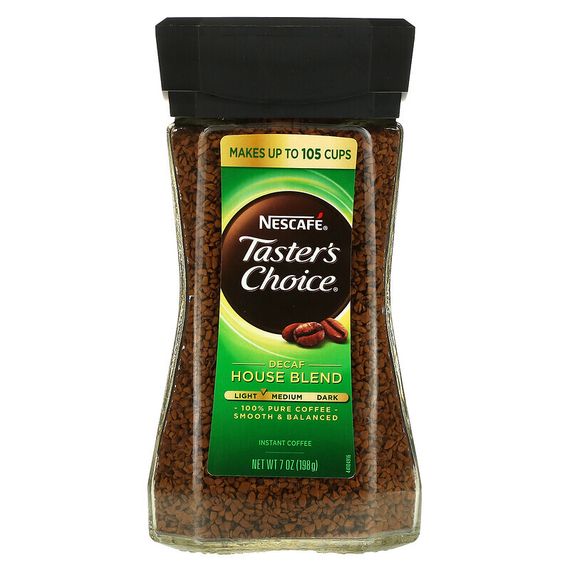 Nescafé, Taster&#39;s Choice, House Blend, растворимый кофе, легкая/средняя обжарка, без кофеина, 198 г (7 унций)